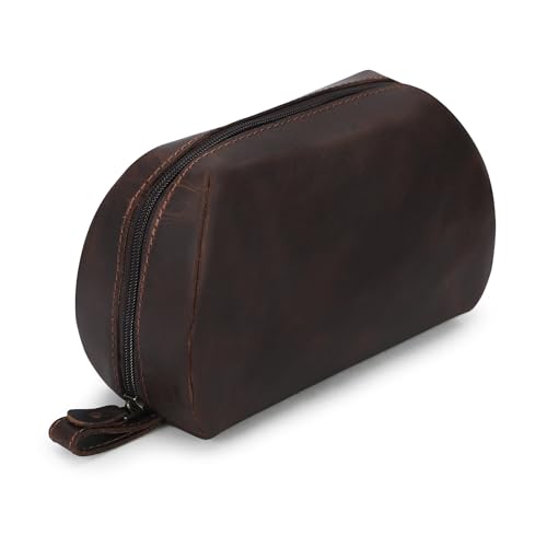 Leather Travel Makeup Bag Organizer for Women, Clear and Large Makeup Case with Brush Holders, Countertop Organizer, Large Makeup Pouch, Professional Makeup Toiletry Kit Bag (Brown)