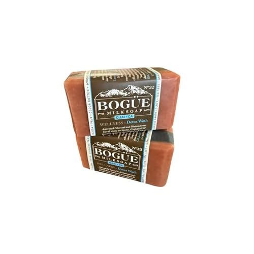 Handmade Goat Milk Soap set of two bars- BOGUE WELLNESS No.32 Detox Blend with Activated Charcoal & Diatomaceous Earth to detox, potent antioxidant Essential Oils help improve circulation
