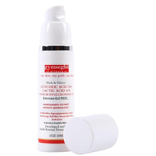 gymsegb? 20% Glycolic + 10% Lactic Acid AHA Chemical Peel ? Professional Facial Exfoliant with 3% Hyaluronic Acid for Texture, Dark Spots & Pores ? Fragrance?Free, Sensitive Skin & Melanin?Safe - 30ml