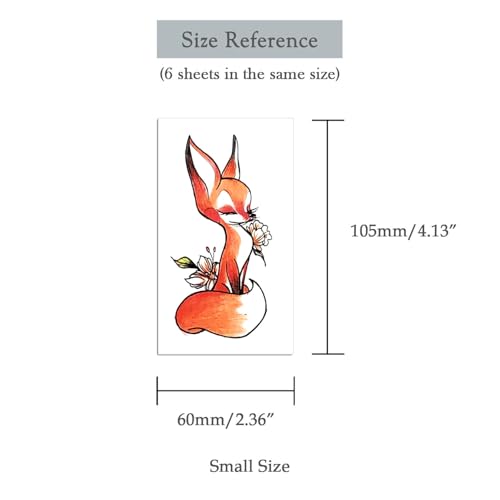 6 Sheets Small Cute Kids Women Wrist Hand Neck Orange Cartoon Flower Fox Temporary Tattoo Stickers for Grils Boys