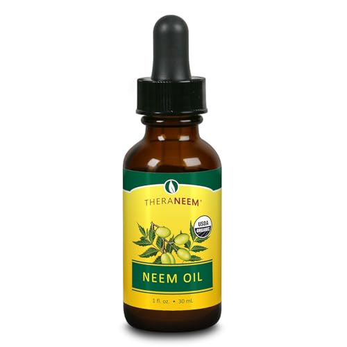 TheraNeem Neem Oil - Organic Neem Seed Essential Oil for Skin Care, Face, Hair, Nails & More, Certified USDA Organic, Cold Pressed Plant Extract, 100% Pure - 1 fl oz