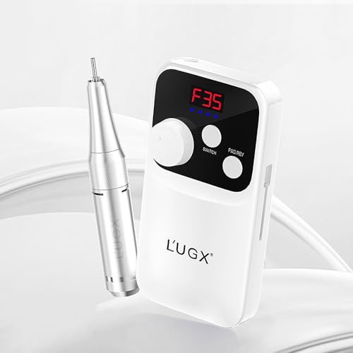 L'UGX Nail Drill Machine 35000RPM ? Rechargeable Electric Nail File with LED Display, Portable Efile Nail Drills for Acrylic Gel Nails, Cordless Nails Drill for Beginners & Pros-White