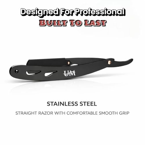UM Supplies Straight Razors for Men ? Professional Barber Straight Edge Razor Kit with 20 Replaceable Insert Single Edge Blades - Navajas Para Barbero