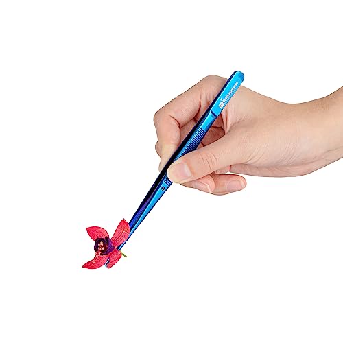 Restaurantware Perfect Point 6.3 Inch Food Tweezers 1 Straight Kitchen Tweezers - Fine Point Serrated Tips For Precision Blue Stainless Steel Cooking Tweezers For Seafood Plating Or Decorating