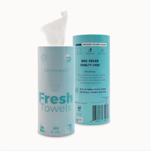 Fresh Towels, Dry Disposable Face Towels ? 60 Cotton-Feel Clean Tissues for Skin Care. Lint-Free Makeup Remover Cloths. 6x8 Inch Biodegradable Face Wash Cloths, Gentle on All Skin Types