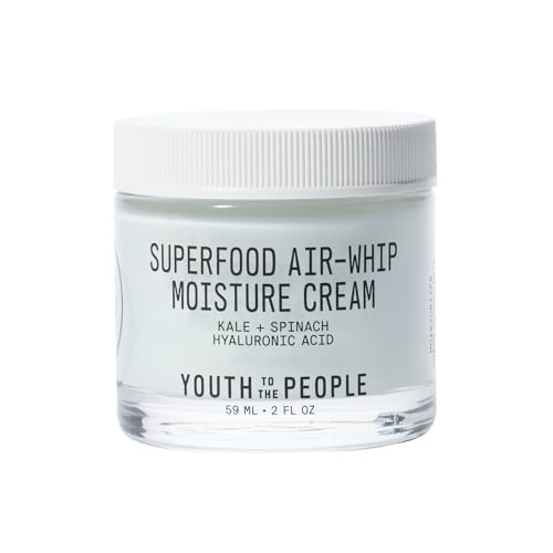 Youth To The People Superfood Air-Whip Moisture Cream - Kale + Green Tea Hyaluronic Acid Face Moisturizer, Smooths + Hydrates Up to 48HR with Dewy Glow, Non-Greasy Lightweight Gel, Non-comedogenic