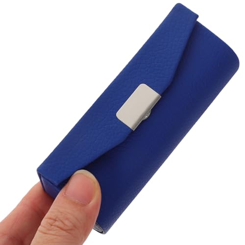 Womens Wallet PU Leather Lipstick Case with Mirror Lipstick Holder Portable Organizer Travel Cosmetic Containers for Gloss Blue Womens Wallets