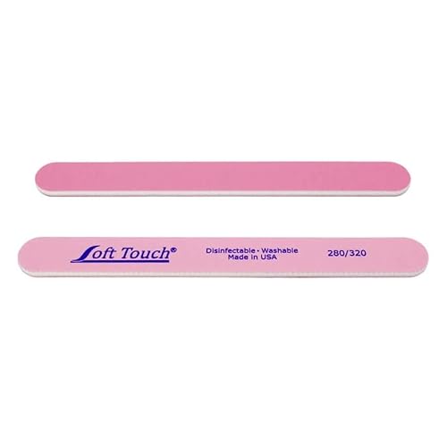 Soft Touch Nail File, Double Sided ? 280/320 Grit, Light/Dark Pink, for Natural Nails, 7 Inch - 25 Piece