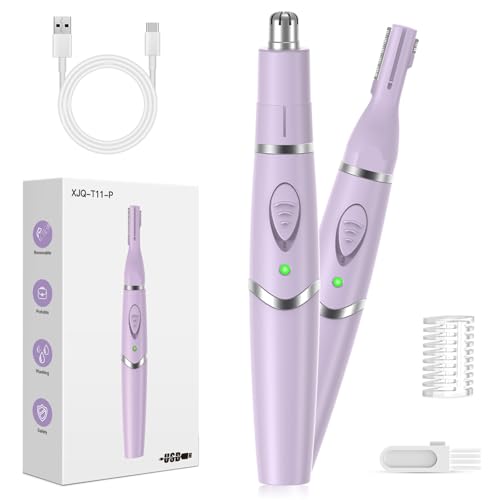 Ear and Nose Hair Trimmer for Women, 2025 Professional Painless 2 in 1 USB Rechargeable Eyebrow & Facial Hair Trimmer, Precision Tool with Powerful Motor and Dual-Edge Blades, IPX7 Waterproof