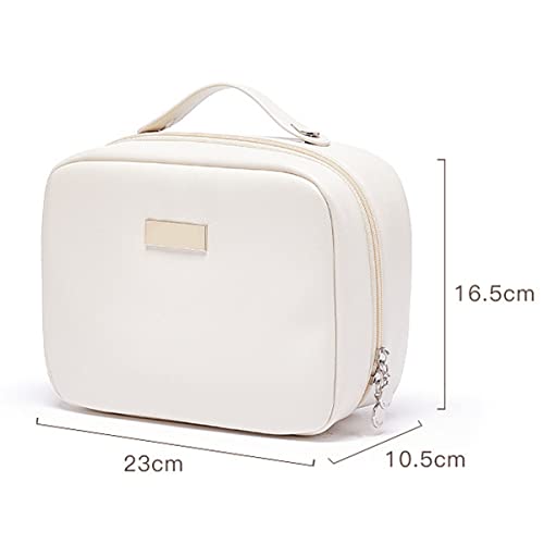 Portable Large Capacity Cosmetic Bag, Skincare Products, Makeup Brush Storage Bag, Double Layer Makeup Bag (White)