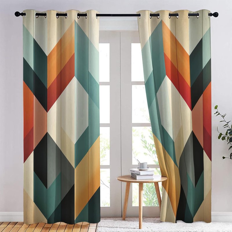 Mid Century Geometric Blackout Curtain Set for Living Room & Bedroom - 2 Panels
