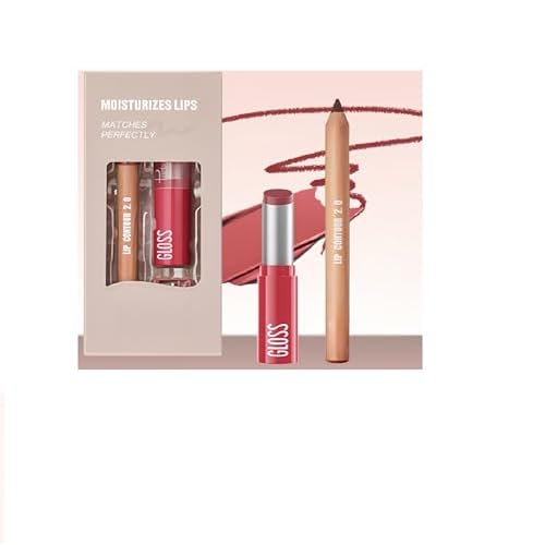 2PCS Lip Liner and Lipstick Combo Set, 2 in 2 Waterproof Lip Liner Long Lasting Lipstick Set, Matte Lipliner Pencil & Hydrating Lip Gloss Makeup Kits for Women (201)