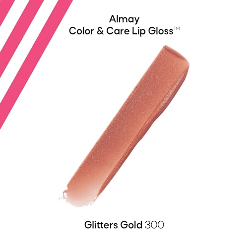 Almay Color & Care Hydrating Lip Gloss, Soft Natural Hues, Prebiotic Complex, Hyaluronic Filling-Sphere Technology, 300 Glitters Gold, 0.1 Fl Oz (Pack of 2)