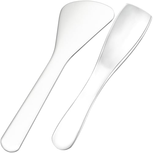 2pcs Mini Metal Makeup Spatula, Reusable Cosmetic Cream Spatulas Spoon, Skincare Scoop Applicator Facial Massage Beauty Tools for Mixing and Sampling Face Eye Cream- Silver