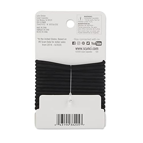 Scunci Black Gel Elastics, No-Slip Grip, Strong Hold-Ponytailers, 14 Pcs per Pack (3-Pack)