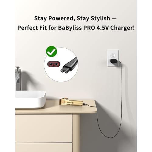 VHBW 4.5V Charger for BaByliss PRO FX870 FX825 Clipper Compatible with FX787 FX788 FX726 Trimmer - 6.5FT Extra Long Power Cord Replacement Part