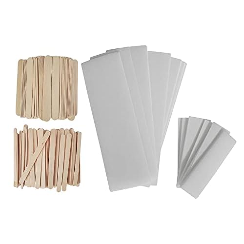 Waxing Kit, Non Woven Cloth Hair Removal Wax Strips Multi Size Combo - 100 Large & 200 Small Strips, 200 Wooden Applicator Sticks, Full-Body Hair Removal for All