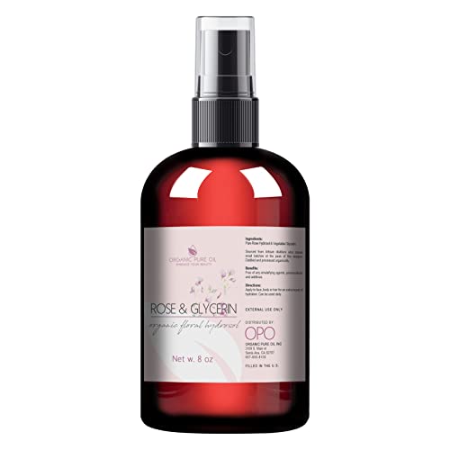 Rosewater Glycerin Mist Toner Bulk Spray Facial Body Floral Cleanser Pure Rose Hydrosol and Vegetable Glycerine Moisturizing Cleansing Toning Mix for Face Skin Hair Body (8 Ounces)