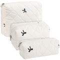 Quilted Makeup Bag Set,3 Pcs Puffy Cosmetic Bags Aesthetic Make Up Bags,Small Zipper Pouch,Travel Toiletry Bag Purse Organizer Pouches for Women (White-Bow)