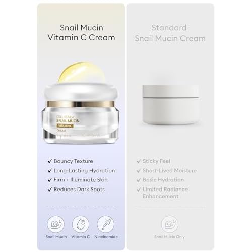 MISSHA Cell Renew Snail Mucin Vitamin C Cream 1.69 Fl oz, Hydrating Snail Mucin, Korean Skin Care for Improved Skin Texture & Youthful Glow, Korean Moisturizer, Kbeauty, Paraben Free