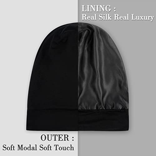 LULUSILK Silk Sleep Mask and Silk Sleep Cap Set, BlackLULUSILK Silk Eye Sleep Mask and Silk Hair Bonnet Set Silk Eye Mask and Silk Bonnet Scrunchie Set