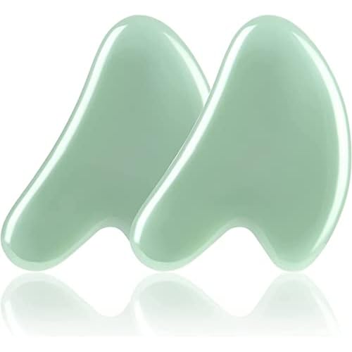URAQT Gua Sha Massage Tool, 2 Pcs Natural Jade Gua Sha Board, Quartz Jade Stone Gua Sha Facial Tool, Face Scraping Massager, Anti Aging Massage Beauty Tool for Face, Eye, Neck