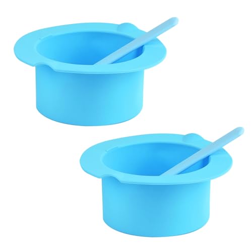2Pcs Silicone Wax Pot Liner, Yofuly 17oz Wax Silicone Bowls with Two Spatula Sticks, Blue Wax Warmer Liners for Women Hair Removal, Esthetician Waxing Supplies Accessories