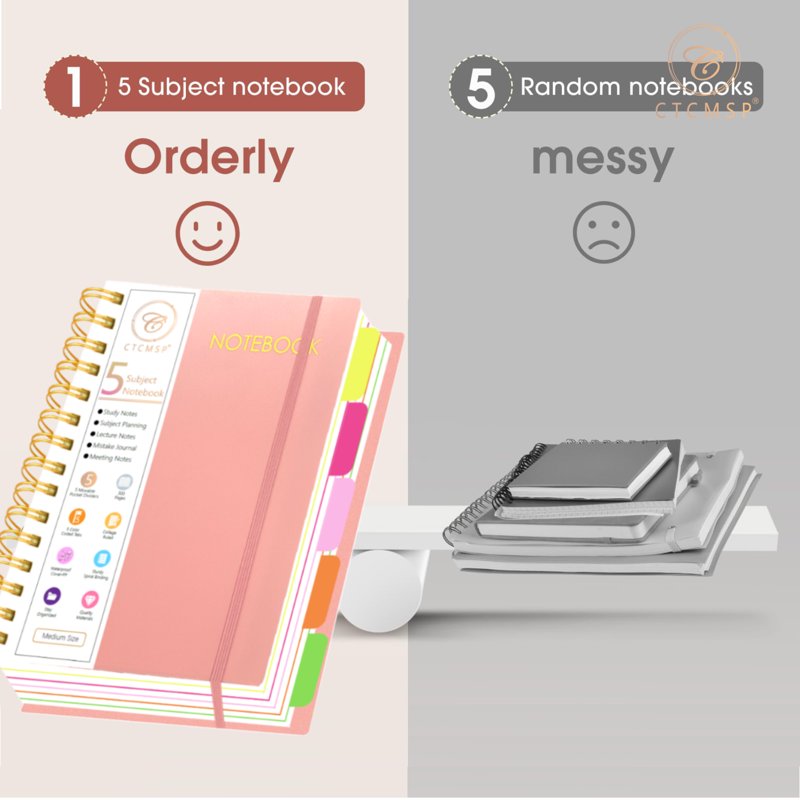 Multi-Subject Spiral Notebook with Removable Dividers - A5 300 Pages