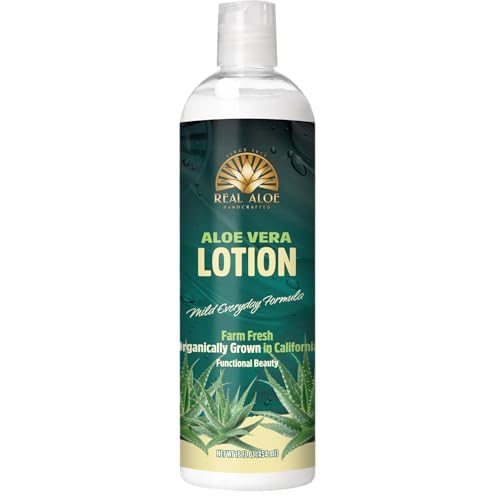 Real Aloe Aloe Vera Lotion (16 fl oz) | Organic Aloe for Face, Body & Hands | Lightweight, Fast-Absorbing Moisturizer | Non-Greasy Hydration for Dry & Sensitive Skin | Made in USA