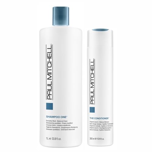 Paul Mitchell Shampoo One, Cleanses + Balances Moisture, 33.8 fl. oz The Conditioner, Classic Leave-In, Softens + Adds Moisture, For All Hair Types, 10.14 fl. oz., Set