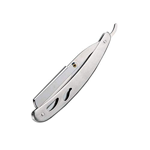 Stainless Steel Straight Edge Barber Shaving Razor Sicastar¢ç Folding Straight Razor Single Edge Replaceable Blades fit for All of Double Edge Razor Blades (Silver)
