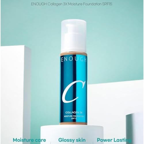 ENOUGH COLLAGEN 3X Moisture Foundation SPF 15, Korean Makeup Full Coverage Tinted Moisturizer, Skin Care Face Sunscreen for Women (#13N Light Beige, 3.38 fl oz / 100ml)