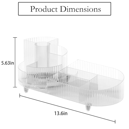 Rotating Makeup Organizer for Vanity with Brush Holder, Cosmetic Makeup Storage Organizer, Large Spinning Makeup Skincare Organizer, Countertop Makeup Perfume, Lotions Display Case (Transparent)