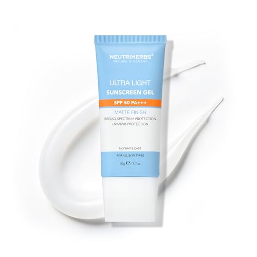 NEUTRIHERBS Upgraded SPF50 Clear Gel Sunscreen with Vitamin C, Lightweight Daily Sun Protector Block UVA/UVB, No White Cast PA+++ Broad-Spectrum - Travel Size 1.7 Oz
