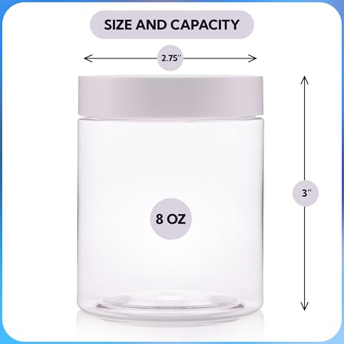 Plastic Jars with Lids - 8 OZ Small Plastic Containers - 12 Pack - Travel Cosmetic Containers for Creams - Leak Proof Clear Jar with White Lid