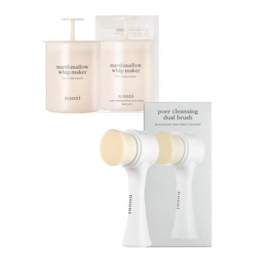 NOONI Facial Cleansing Tool - Marshmallow Whip Maker + Pore Cleansing Tool - Manual Dual Brush | Facial Massager and Exfoliator, Soft Bristle & Silicone Brush, 1 Count Bundle