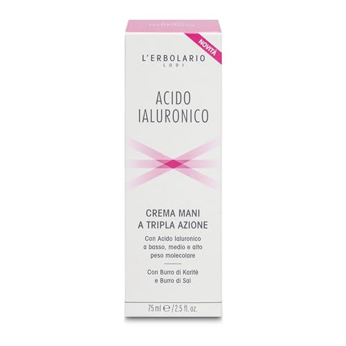 L'Erbolario Hyaluronic Acid Triple Action Hand Cream, 2.5 oz, Hand Lotion, with Shea Butter, Aromatic Scent, Moisturizing, Cruelty-Free