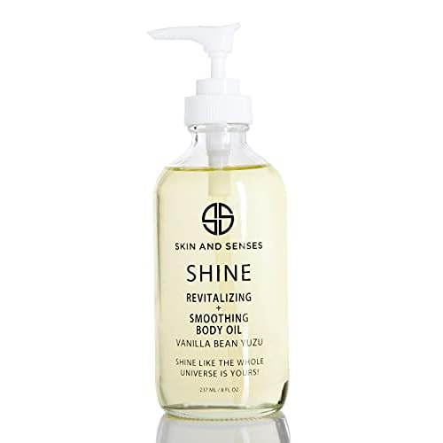 Shine Revitalizing & Smoothing Body Oil Vanilla Bean Yuzu ?100% Natural, plant-based ingredients Loaded with an Organic blend of Healing Oils and Vitamin E, that deeply soothe, restore