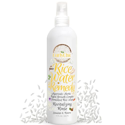 Curly Chic Rice Water Remedy Revitalizing Hair Rinse - Anti-Breakage & Strengthener, Ayurvedic Herbs, Nourishing Conditioner for All Hair Types - Sulfate, Paraben & Mineral Oil Free - 8 fl oz