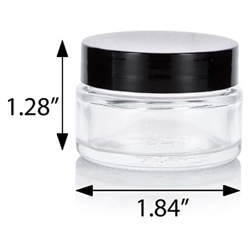 Clear Glass 0.50 oz / 15 ml Low Profile Thick Wall Balm Jars (6 pack, Black Smooth Foam Lined Lids)