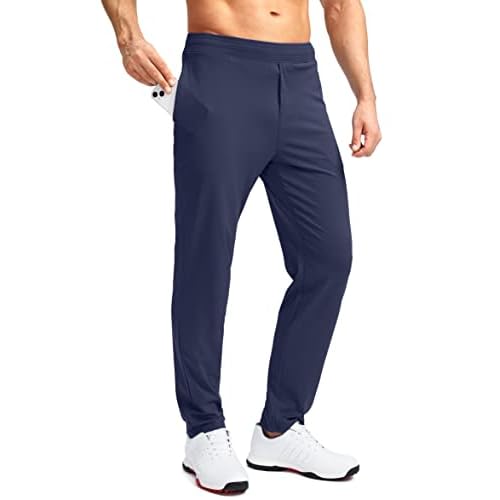 Pudolla Men's Golf Pants Stretch Sweatpants with Zipper Pockets Slim Fit Work Casual Joggers Pants for Men