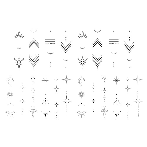 4 Sheets Minimalist Finger Ring Tattoos for Women ? Tiny Sparkle, Moon & Star Designs, Elegant Line Art, Semi-Permanent Real-Looking Tattoos for Hands