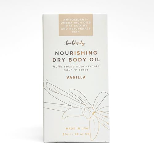 Bonblissity Nourishing Body Oils for Women, 2oz Travel Size - Vanilla Scented Body Oil, Non-Greasy Non-Comedogenic, Vitamin E Hydrating Moisturizer for Men and Women with Dry or Sensitive Skin