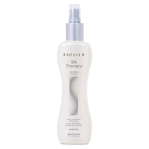 BioSilk Silk Therapy Thermal Shield Protection Spray, Heat Protectant for Hair, Shields Hair from Thermal Damage, Adds Shine & Holds Styles, Sulfate-Free, Paraben-Free, Cruelty-Free, 7?Oz