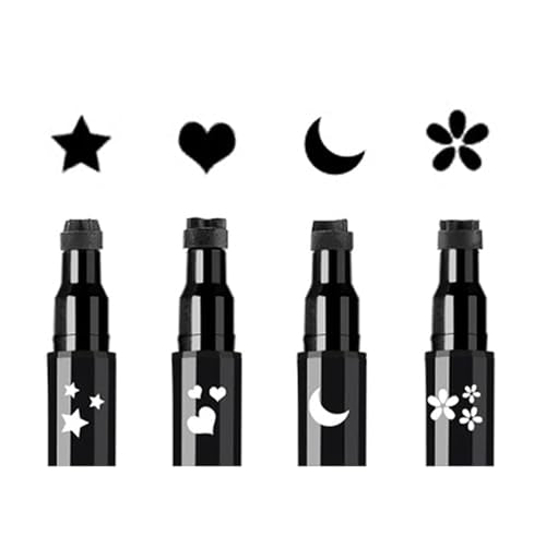 Face Stamp & Eyeliner Set, 4 PCs Black Shape Stamps and Felt Eye Liners, Dual ended 2-in-1 Eye Makeup Pen