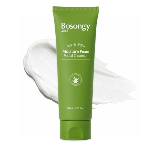 Moisture Foam Facial Cleanser, Korean Skincare Gentle Amino Acid Face Wash with Aloe Vera &Glycerin, Makeup Remover and Hydrating Soothing Cleanser for All Skin Types, 120ml (4.05 fl.oz.)