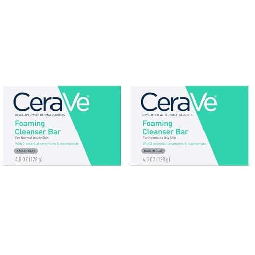 CeraVe Foaming Cleanser Bar, Soap-Free Body and Face Cleanser Bar for Oily Skin, Fragrance Free, 4.5 Ounce (Pack of 2)