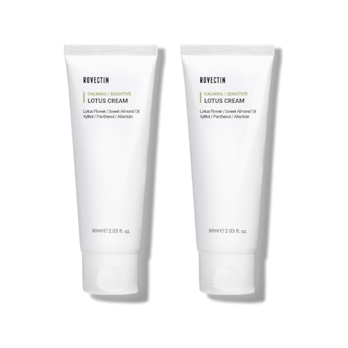 ROVECTIN Calming Lotus Water Cream - Lightweight Face Moisturizer for Oily, Combination Skin | 75% Lotus Water Extract For Skin Purifying, Anti-Aging | Vegan Korean Skincare (2.03 fl.oz) [2 Pack]