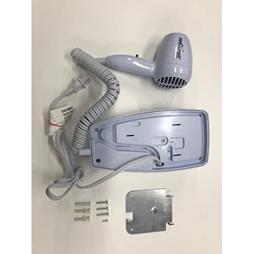 Jerdon Wall-Mount Hair Dryer - White Plug-in Hotel Style with 32 Power Cord - Wall Mounted JWM8C