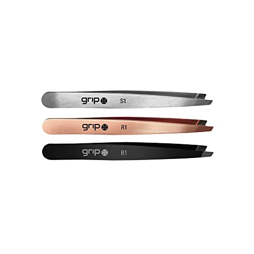 Grip Tweezer Slanted Tip Rose Gold R1 ? Precision Stainless Steel Tweezers for Eyebrow Shaping & Facial Hair Removal ? Salon-Quality Rose Gold Finish with Slanted Tip